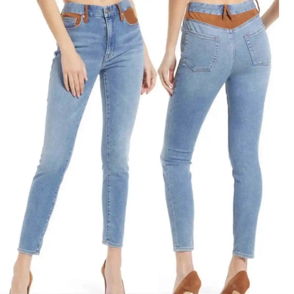 Good American Suede Mixing Skinny Jeans Size 4/27 Faux Vegan Western Cowgirl
